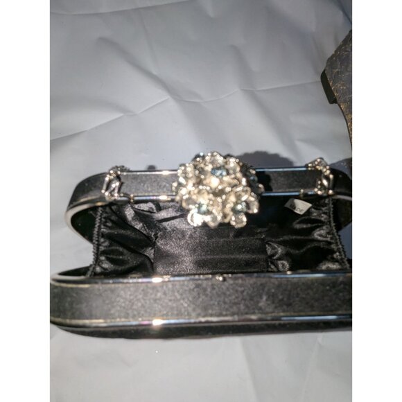 Lulu Townsend Black Satin Clutch Purse Bling Clasp & Convertible Chain 6 X 3.5 - Picture 8 of 12